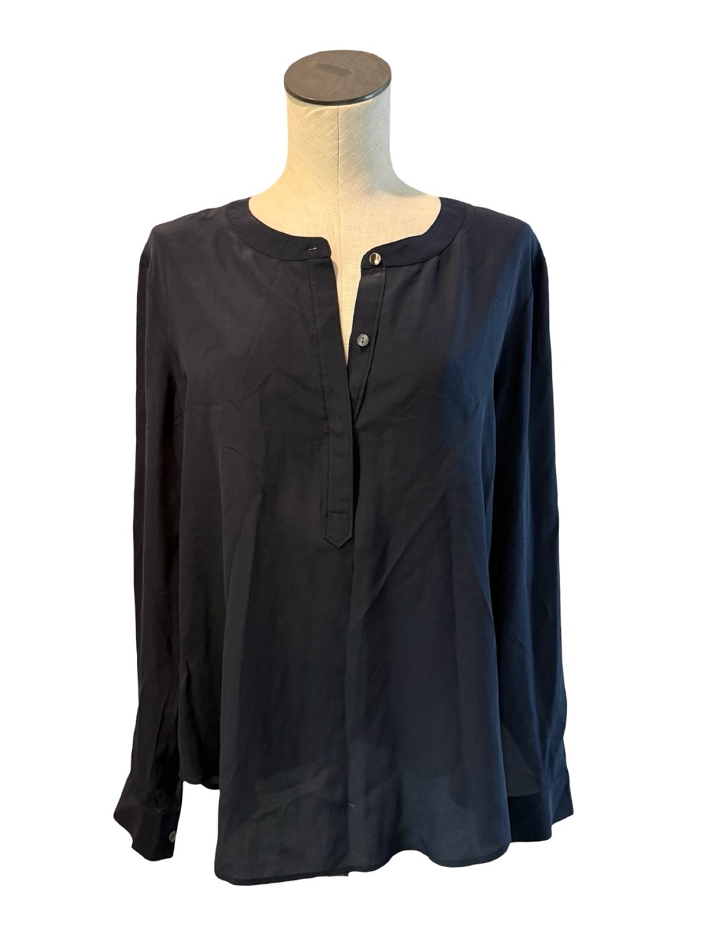 Ann Taylor Navy Button-Front Henley Blouse